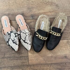 Steve Madden Black and Snake Pattern Mules